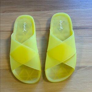 Qupid Yellow Crisscross Slide Sandals for Women